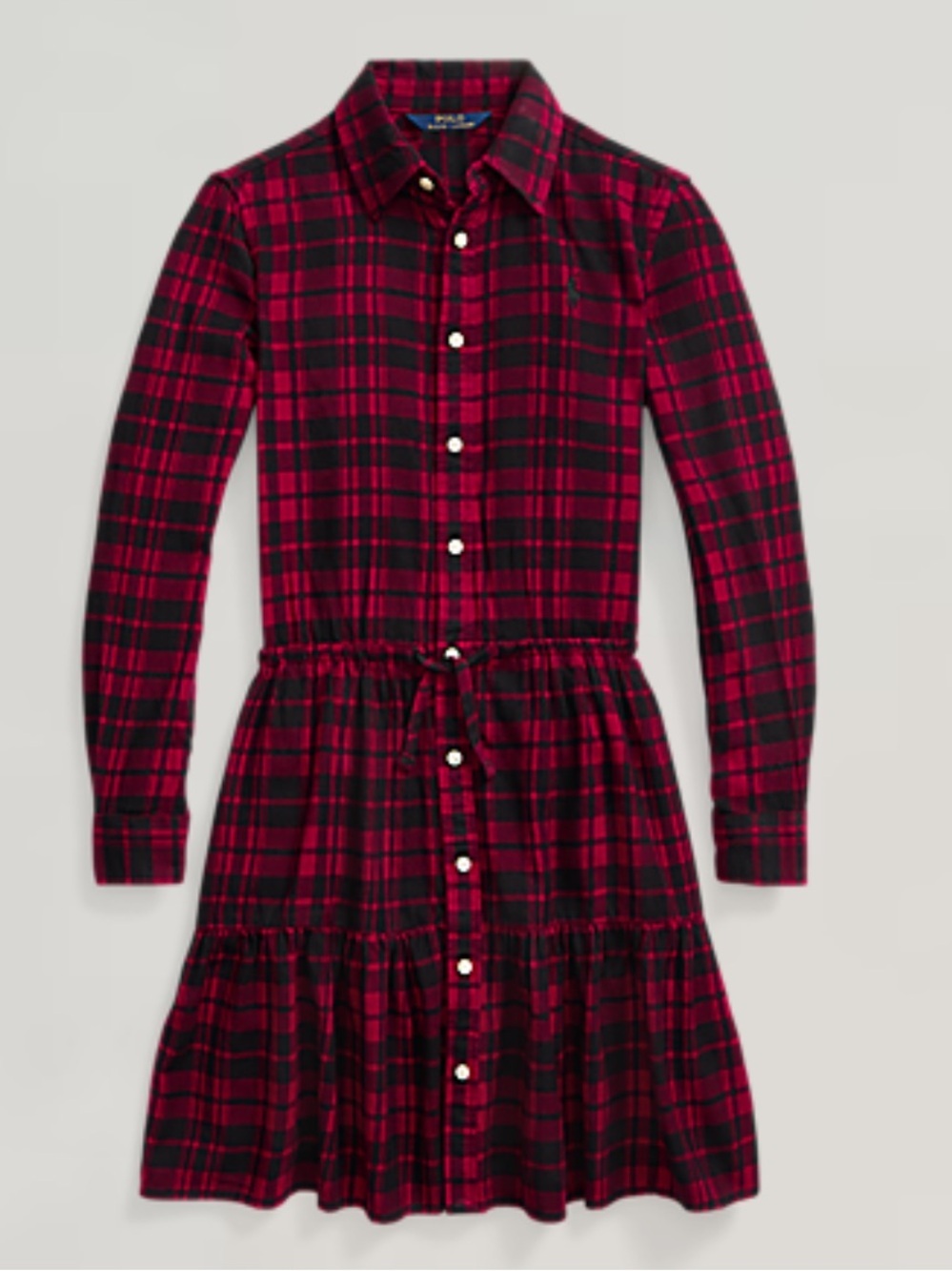 Polo by Ralph Lauren girls Red and Black Plaid cotton Shirt Dress. Size 12